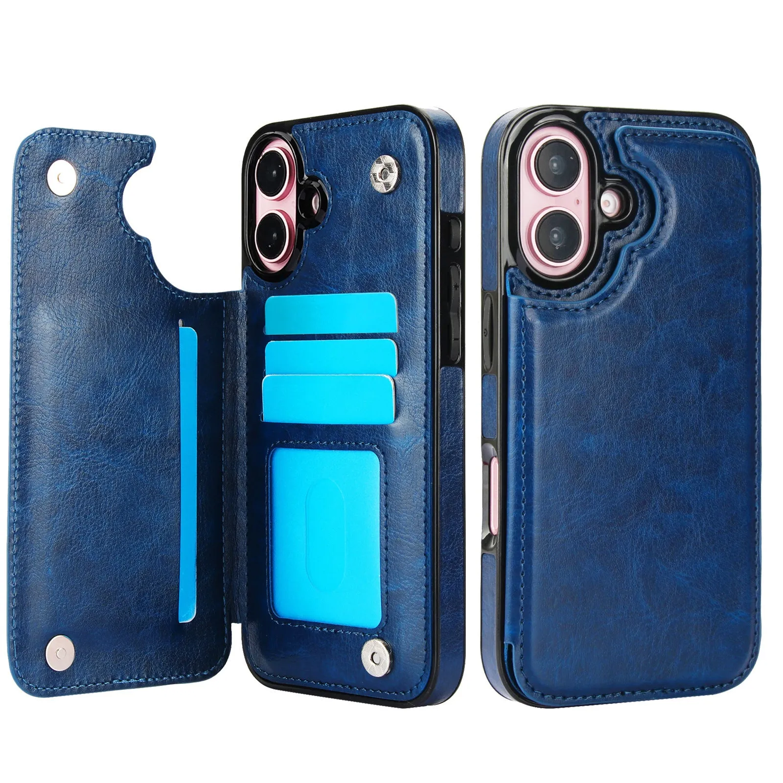 Anti-fall imitation leather phone case with bracket for Apple iPhone in black