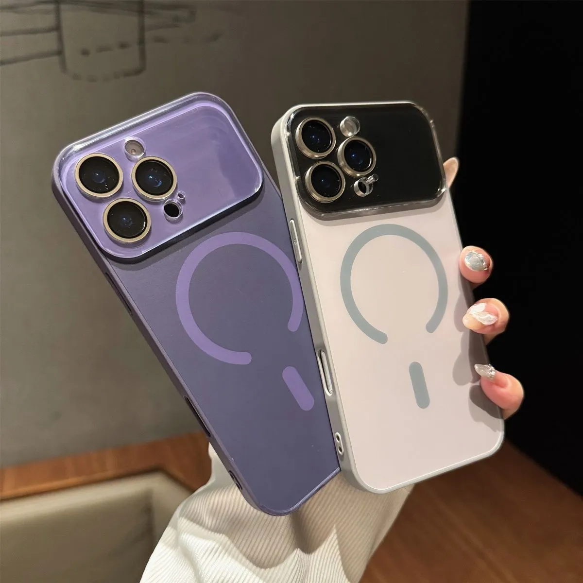 Frosted magnetic phone case with large window, shockproof, for iPhone 11-17 series, available in five colours
