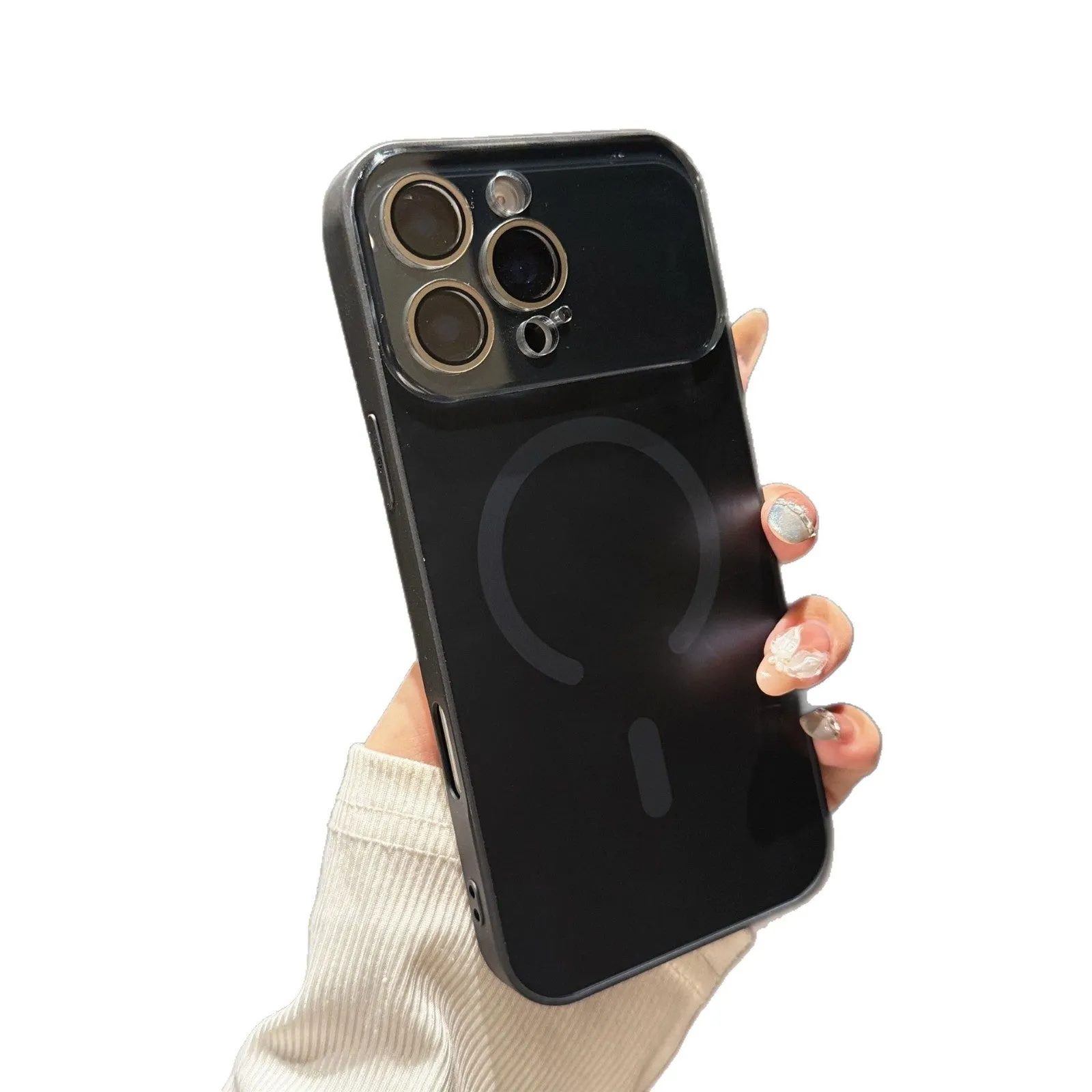 Frosted magnetic phone case with large window, shockproof, for iPhone 11-17 series, available in five colours