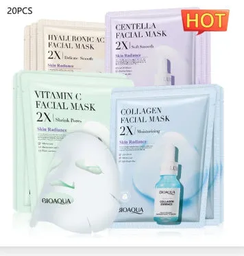 Single collagen facial sheet mask with 30g of clear gel on white background.