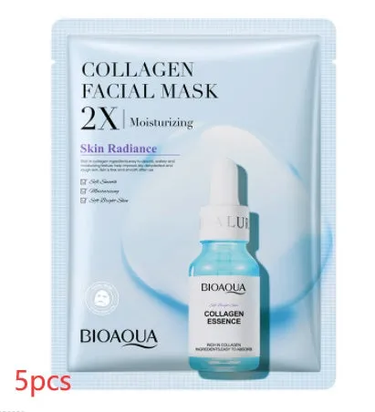 Single collagen facial sheet mask with 30g of clear gel on white background.