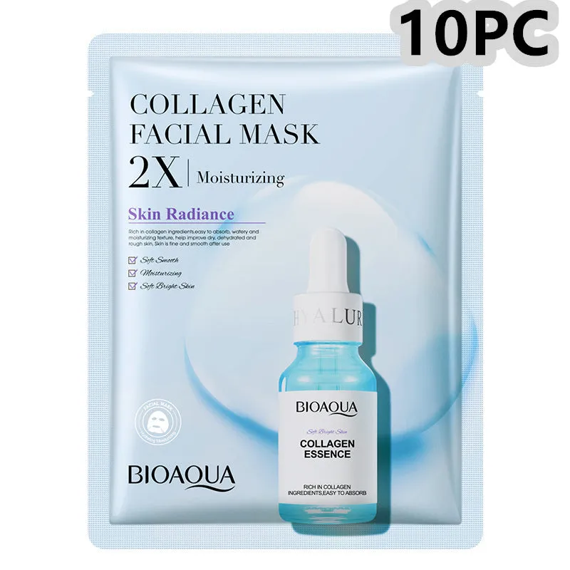 Single collagen facial sheet mask with 30g of clear gel on white background.