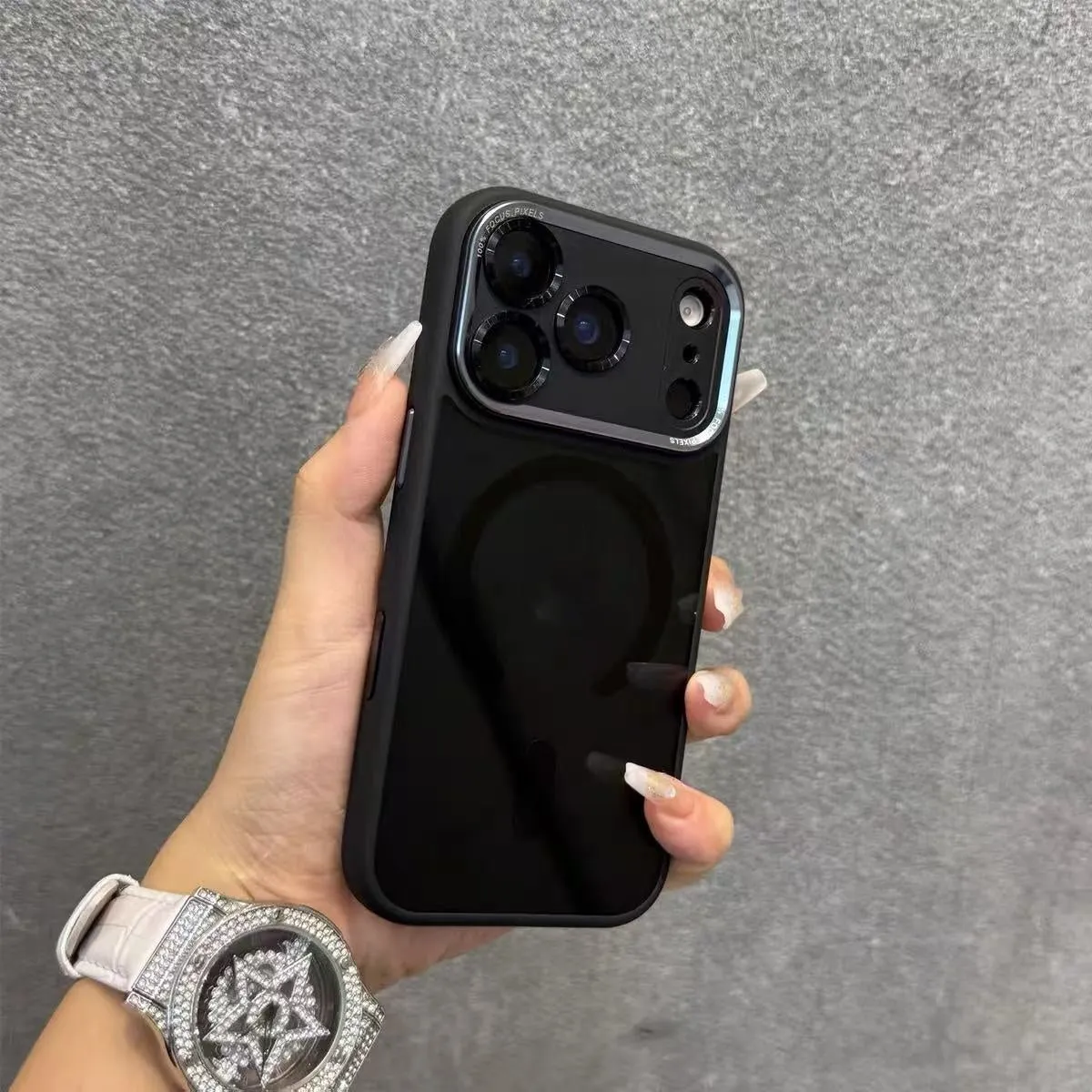 Plastic magnetic suction phone case in black warrior colour compatible with iPhone models