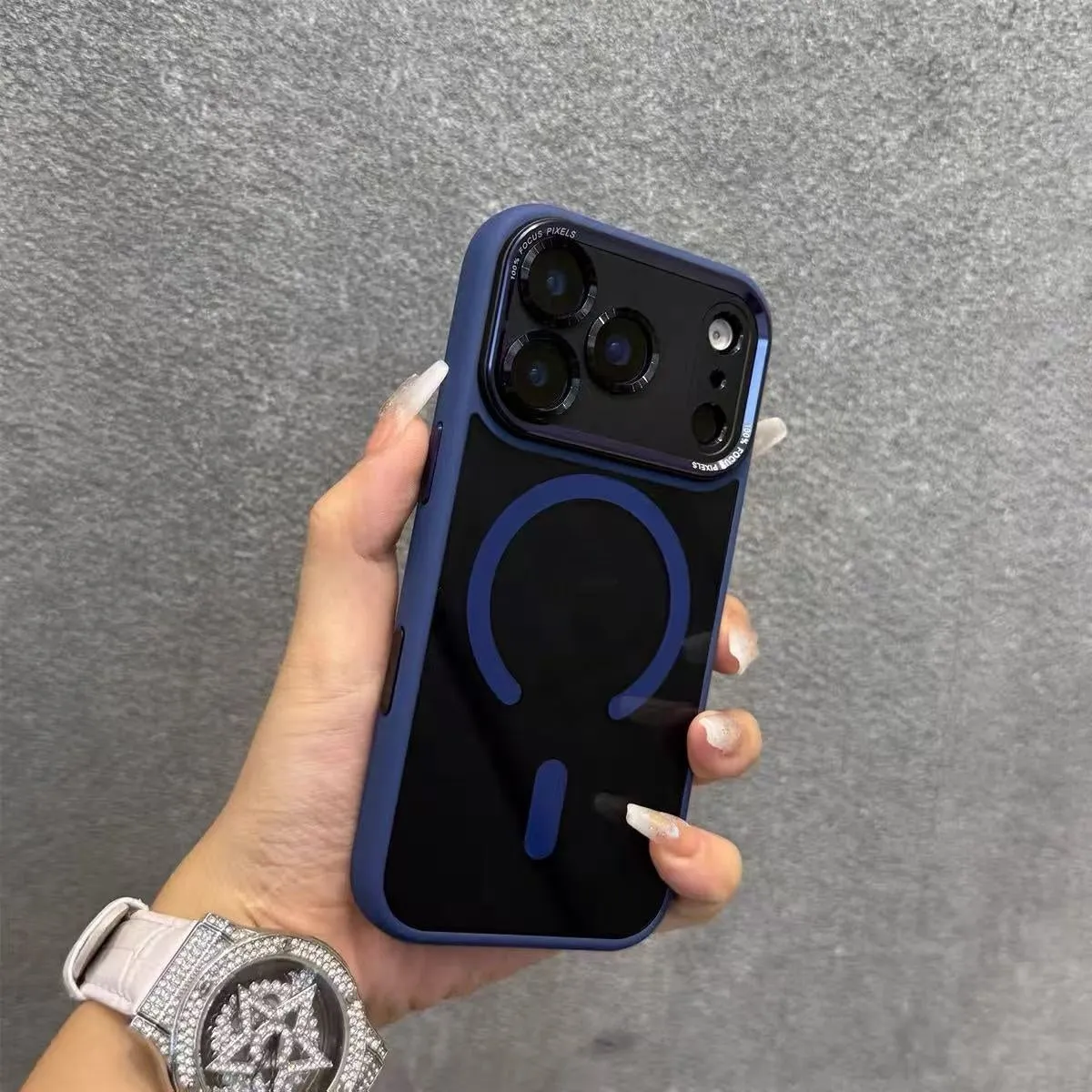 Plastic magnetic suction phone case in black warrior colour compatible with iPhone models