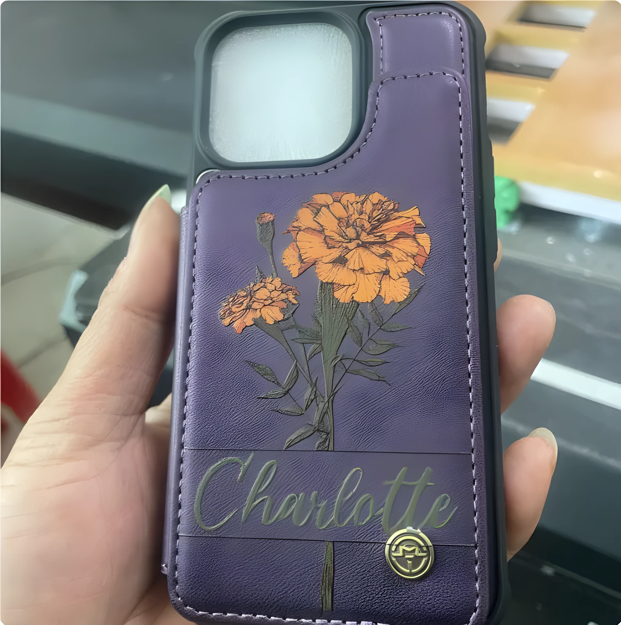 Genuine leather phone case for Samsung S25 Plus, doublelayer printing design, brown colour