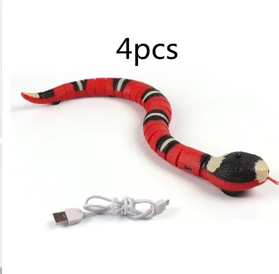 USB rechargeable automatic snake cat toy with segmented plastic body and smart sensing technology
