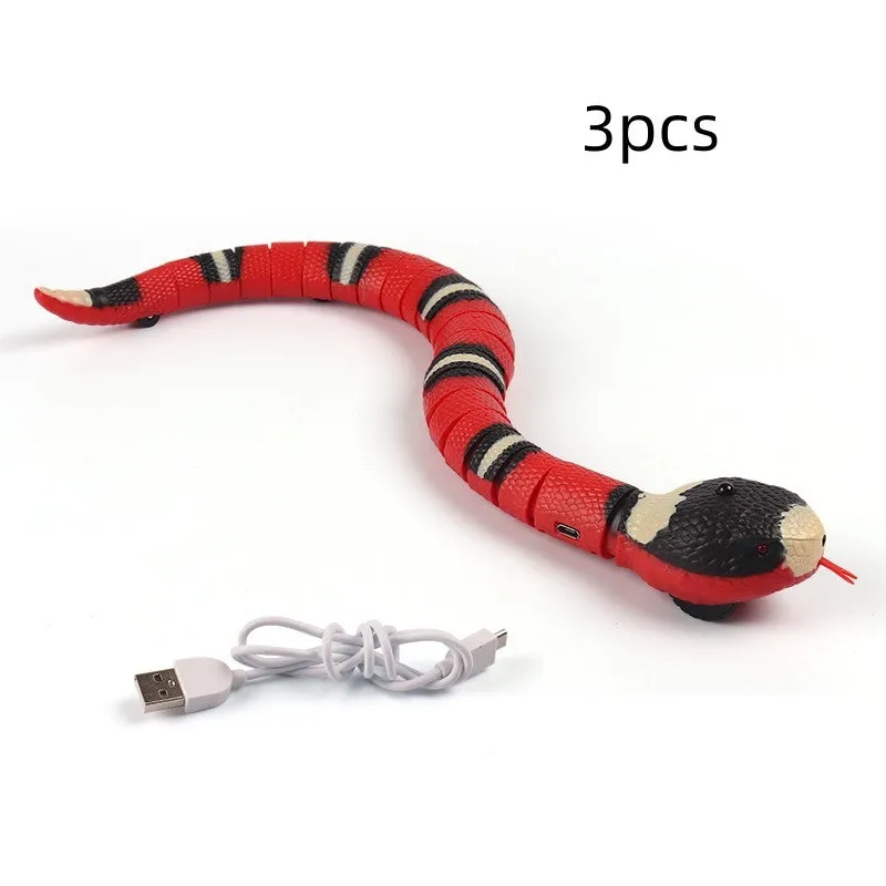 USB rechargeable automatic snake cat toy with segmented plastic body and smart sensing technology