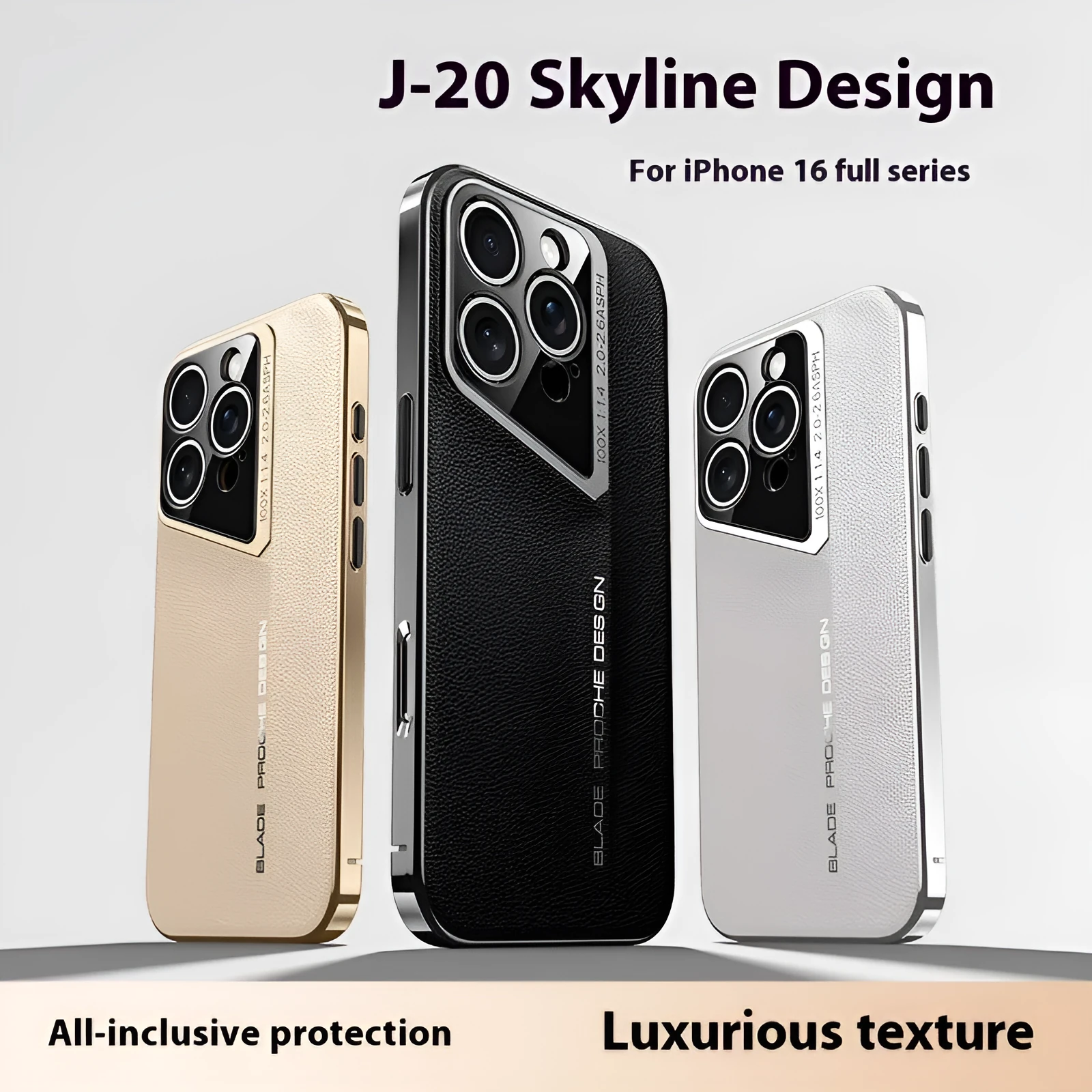 Electroplated imitation leather phone case in black for iPhone 14 Pro with metallic finish