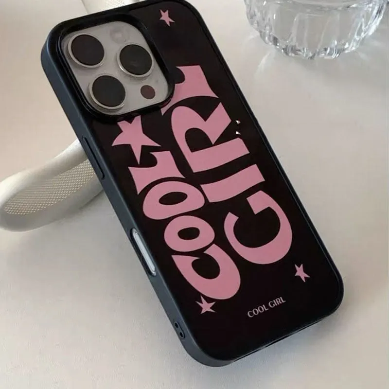 Black pink silicone phone case with creative star pattern and text print for Apple iPhone