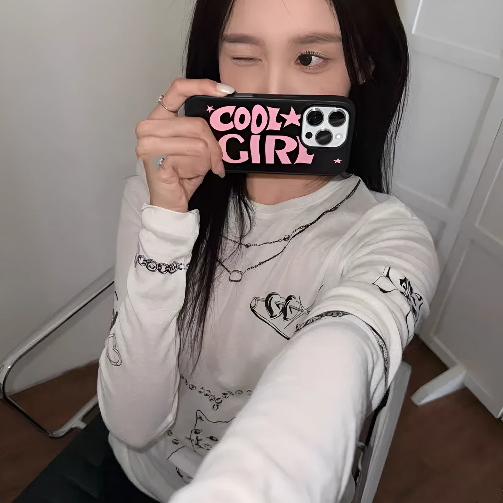 Black pink silicone phone case with creative star pattern and text print for Apple iPhone