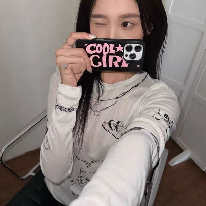 Black pink silicone phone case with creative star pattern and text print for Apple iPhone