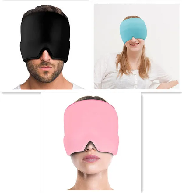 Black and pink elastic cloth gel eye mask for headache relief with cooling properties