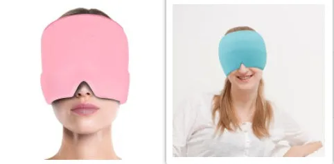 Black and pink elastic cloth gel eye mask for headache relief with cooling properties