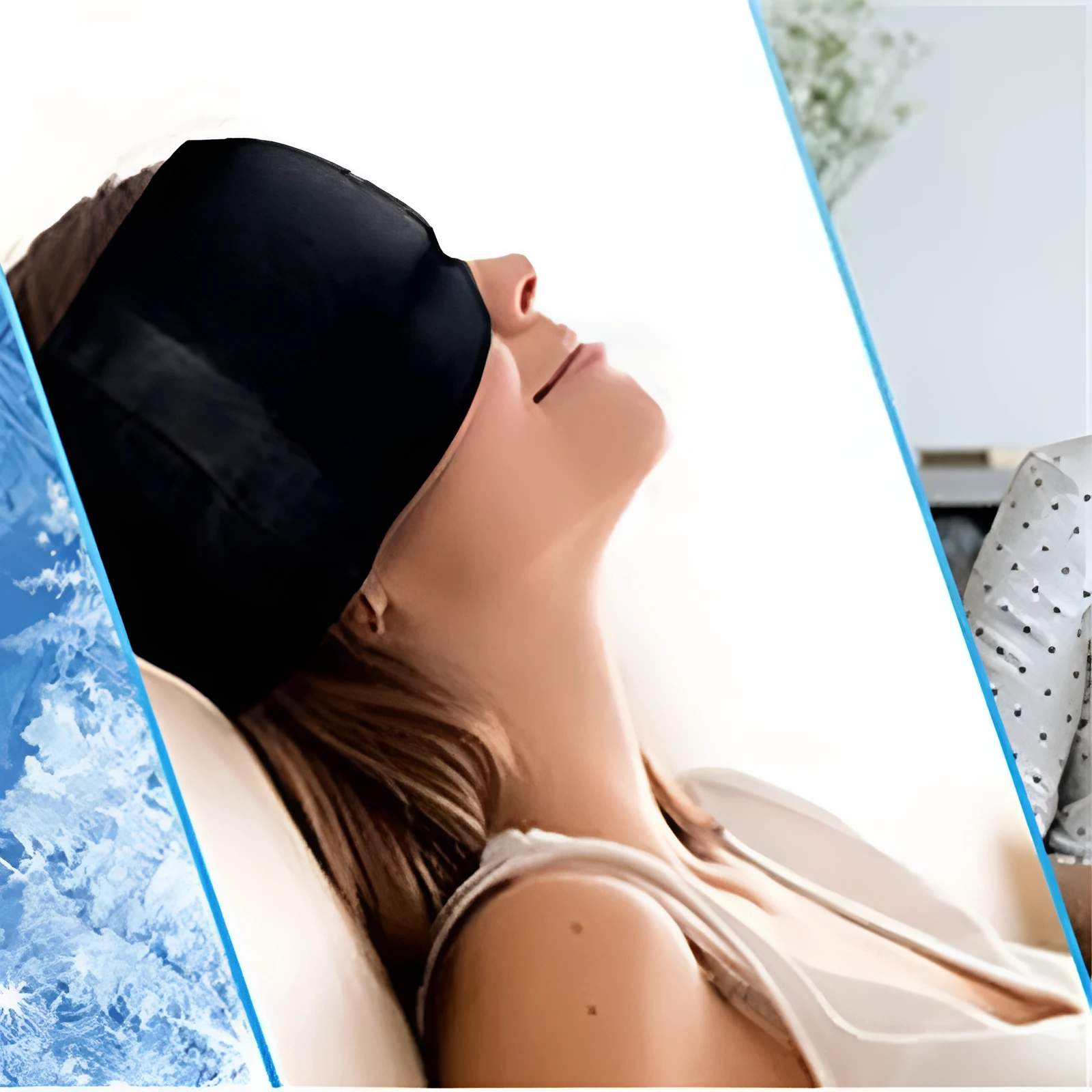 Black and pink elastic cloth gel eye mask for headache relief with cooling properties