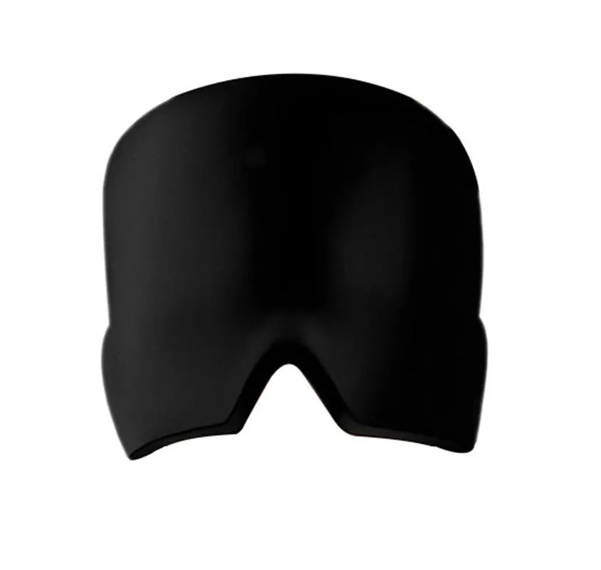 Adjustable ice headache relief gel eye mask showing 22x17cm dimensions and headband fitting 42-66cm circumference