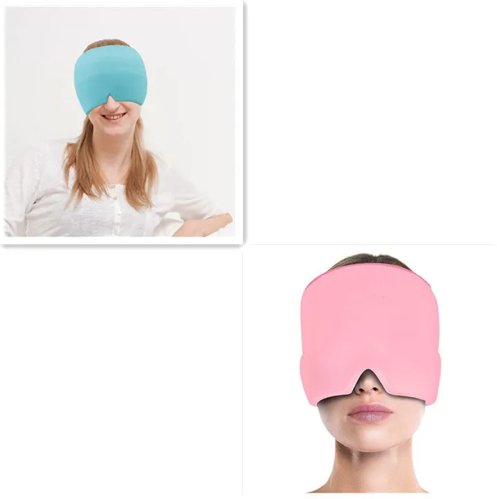 Black and pink elastic cloth gel eye mask for headache relief with cooling properties