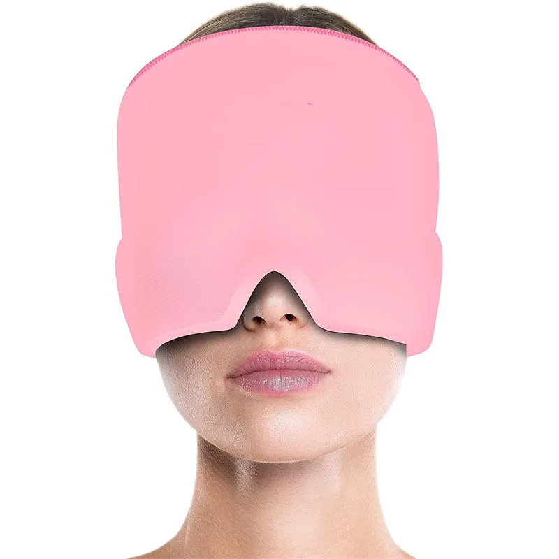 Black and pink elastic cloth gel eye mask for headache relief with cooling properties