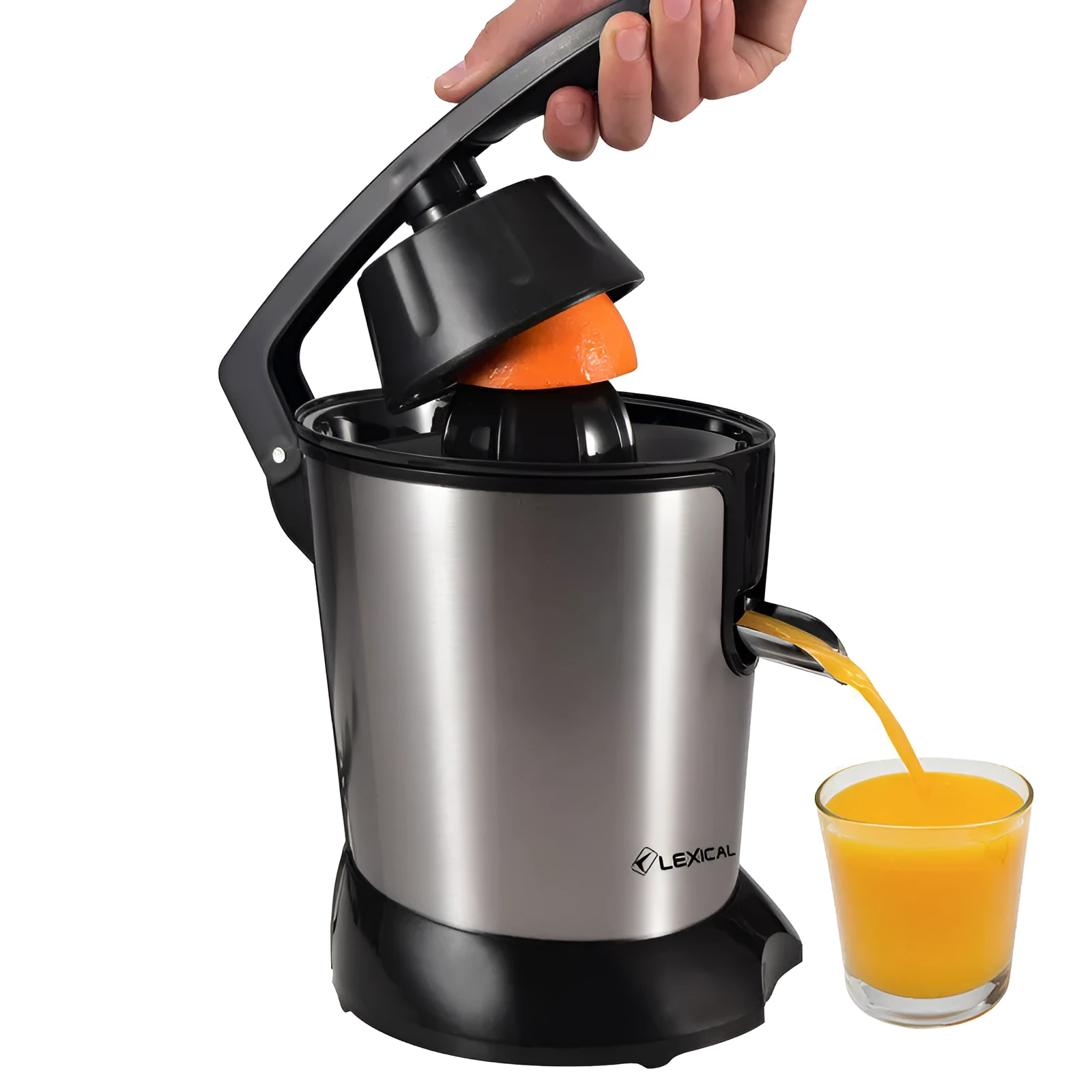 Stainless steel citrus juicer machine with vertical screw rod cutter head and round feeding port