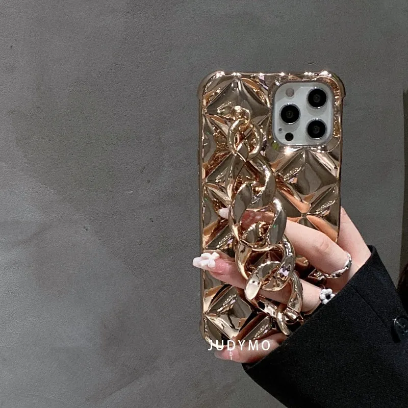 Very Cold Golden Chain Silicone Phone Case for Apple iPhone with diamond gold finish