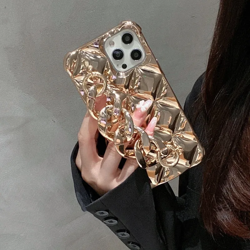 Very Cold Golden Chain Silicone Phone Case for Apple iPhone with diamond gold finish