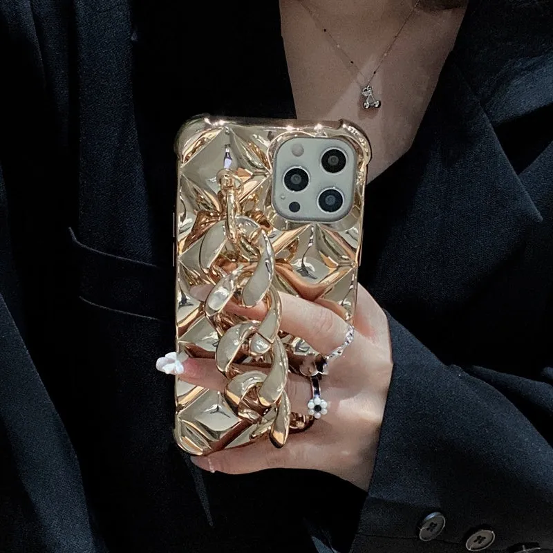 Very Cold Golden Chain Silicone Phone Case for Apple iPhone with diamond gold finish