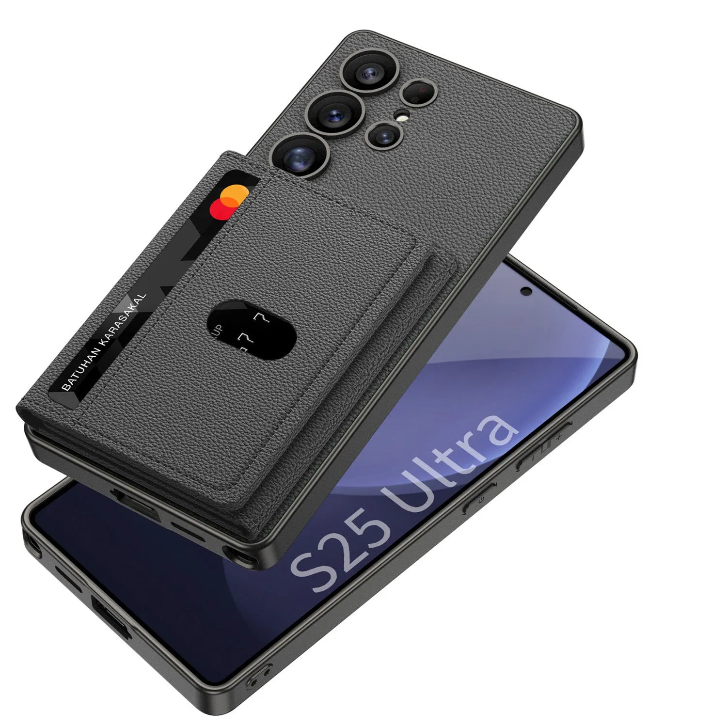Samsung S24Ultra S25Ultra magnetic wallet phone case with stand in frosted plain leather, carbon fiber pattern option