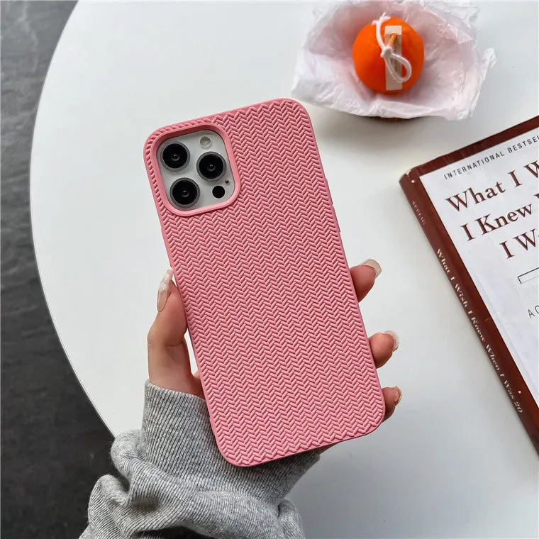 Woven liquid silicone phone case with wave pattern for iPhone 12 in black