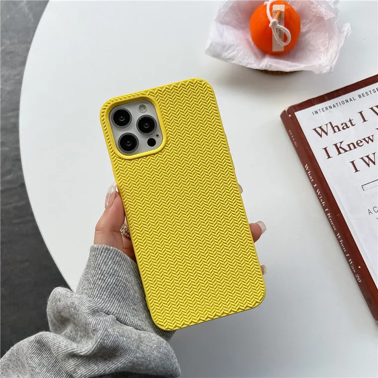 Woven liquid silicone phone case with wave pattern for iPhone 12 in black