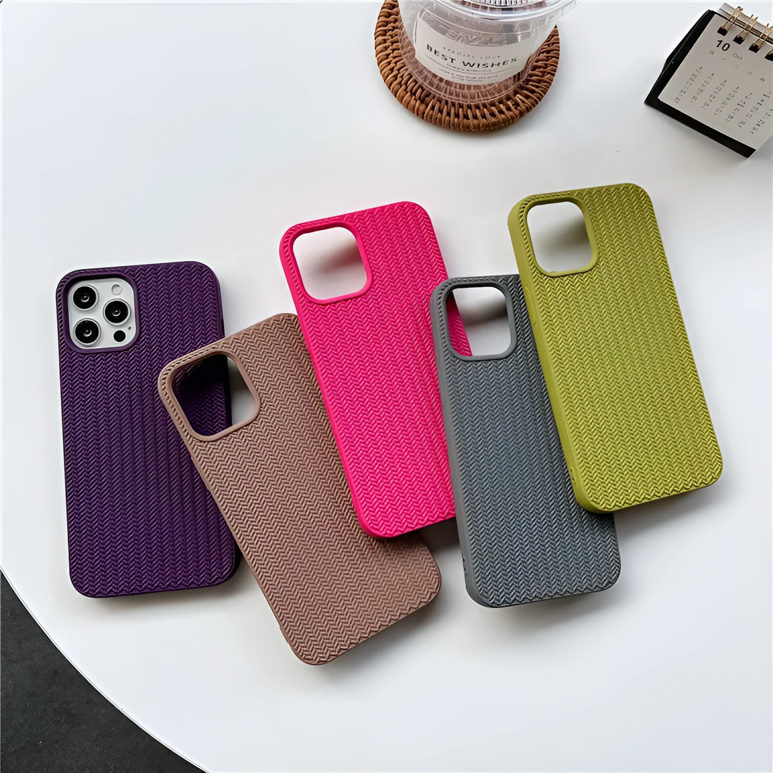 Woven liquid silicone phone case with wave pattern for iPhone 12 in black