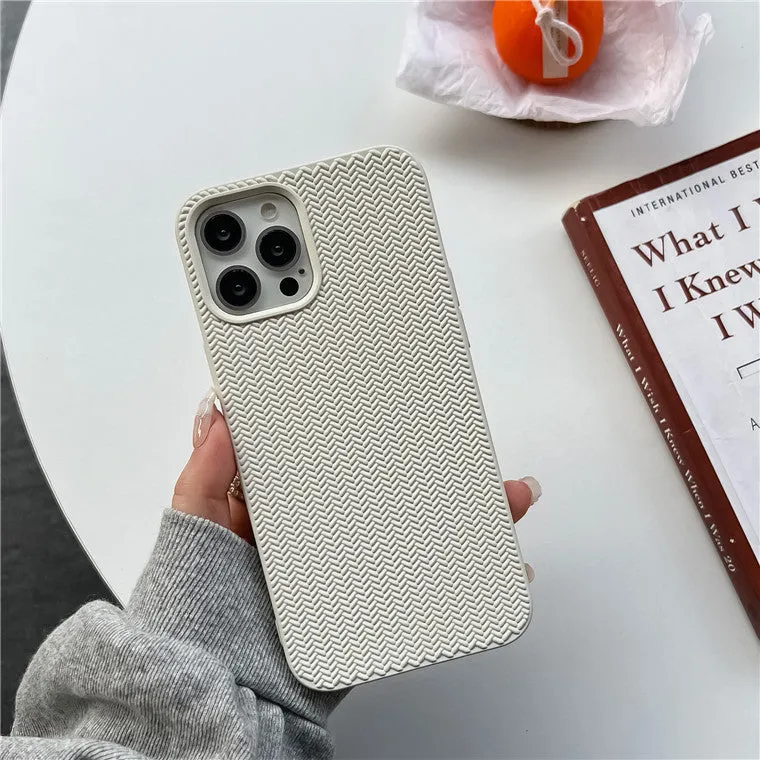 Woven liquid silicone phone case with wave pattern for iPhone 12 in black