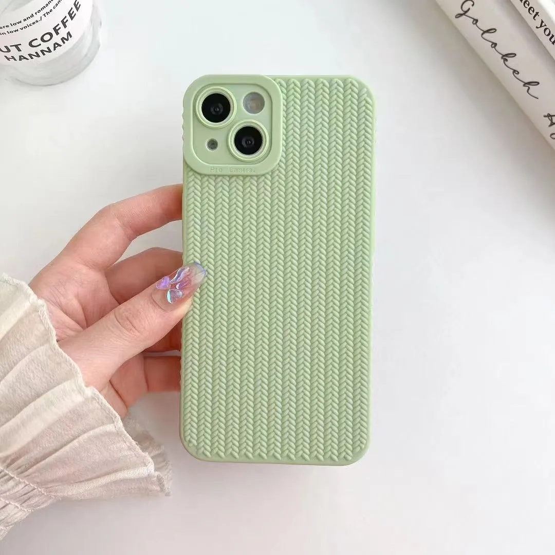Woven liquid silicone phone case with wave pattern for iPhone 12 in black