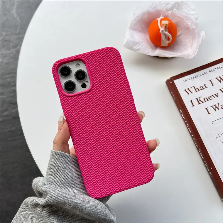 Woven liquid silicone phone case with wave pattern for iPhone 12 in black