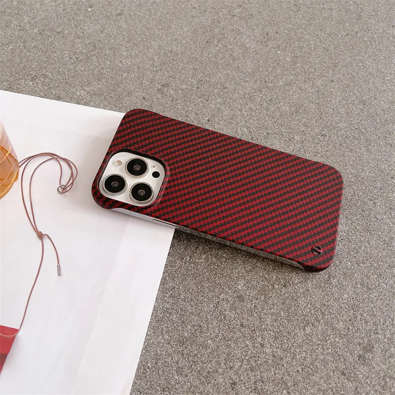 Frameless carbon fibre pattern hard shell phone case with bracket, plaid design, compatible with iPhone 12-16