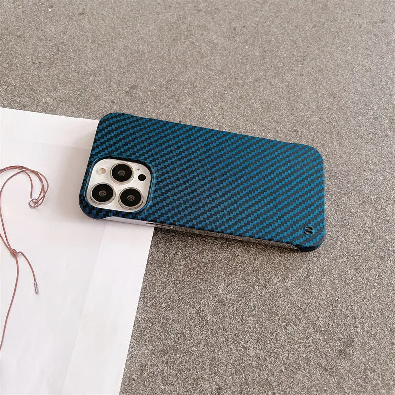 Frameless carbon fibre pattern hard shell phone case with bracket, plaid design, compatible with iPhone 12-16