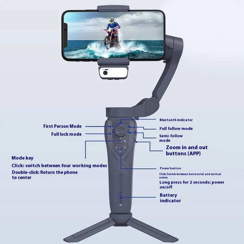Three-axis anti-shake bracket for mobile phones with intelligent tracking, ABS material, supports phones up to 280g and 9cm wide