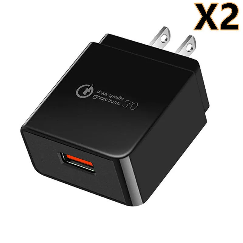 QC3.0 fast charger in bright black with two USB ports, PC fireproof material casing