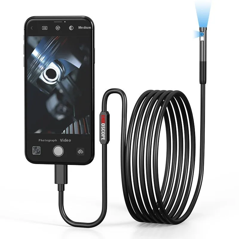 Single dual lens HD Type-C pipe endoscope with 7.9mm hard wire probe for smartphone inspection