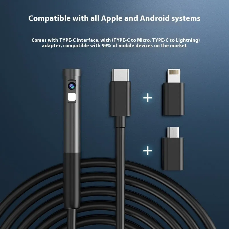 Single dual lens HD Type-C pipe endoscope with 7.9mm hard wire probe for smartphone inspection