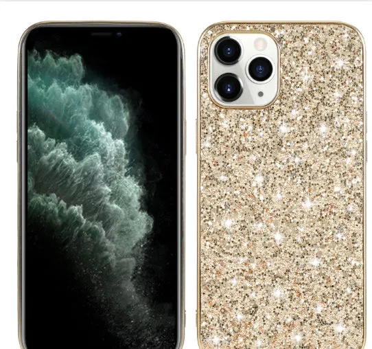 TPU phone case with sequins veneer back cover for iPhone 13 and 12 series in rose gold colour