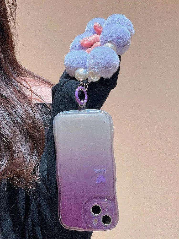 Purple tinged TPU mobile phone case with fall prevention, compatible with iPhone models, with optional chain