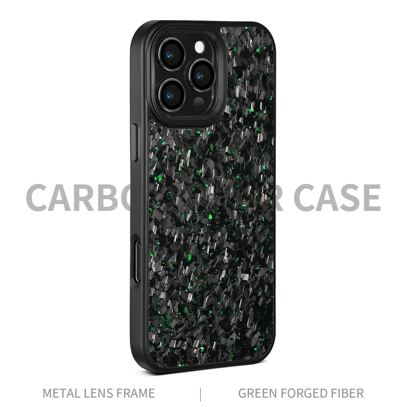 Carbon fibre phone case with black metal frame and magnetic backing for iPhone