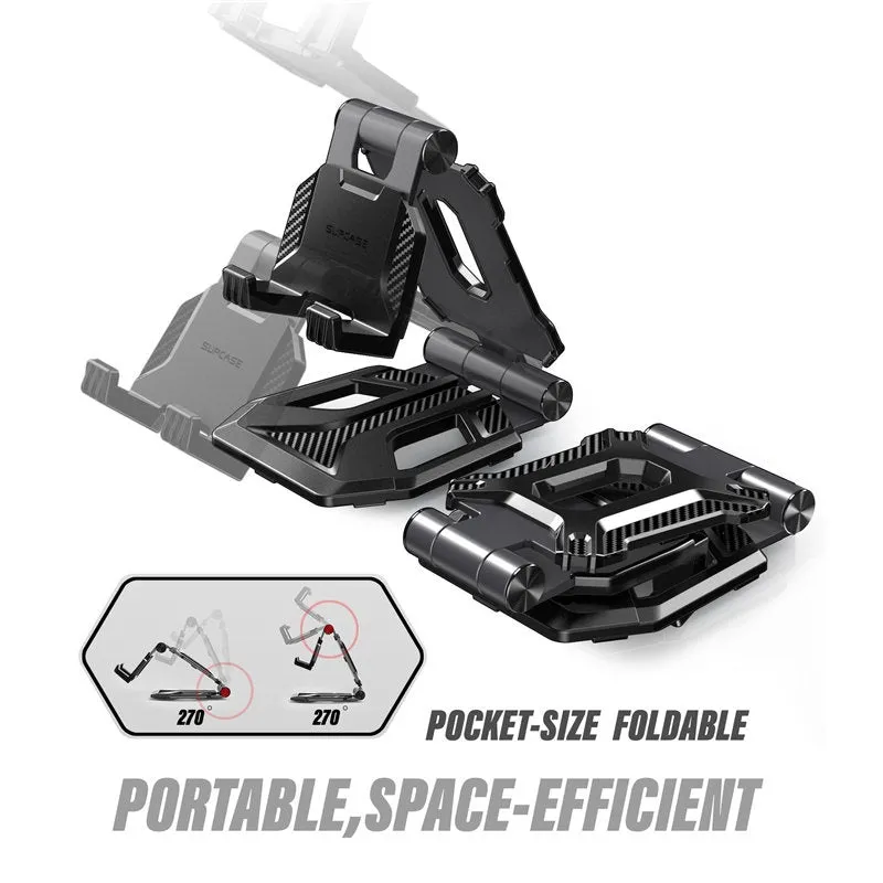 SUPCASE black aluminium alloy tablet and phone stand with adjustable 270° angle and anti-scratch TPU protection