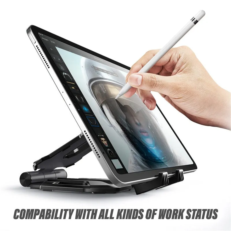 SUPCASE black aluminium alloy tablet and phone stand with adjustable 270° angle and anti-scratch TPU protection