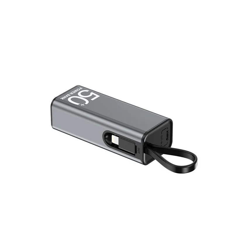 Mini power bank 5000 mAh with alloy shell and LED flashlight in dark green