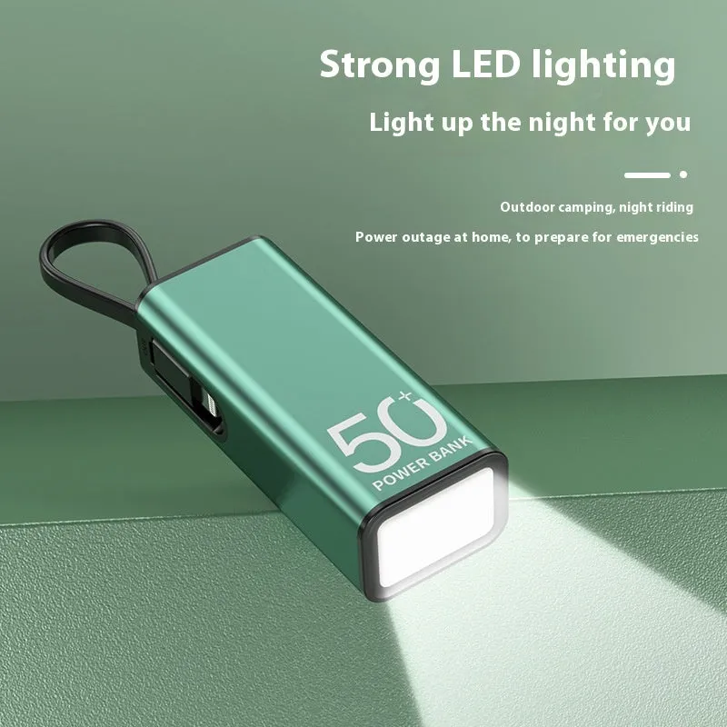 Mini power bank 5000 mAh with alloy shell and LED flashlight in dark green