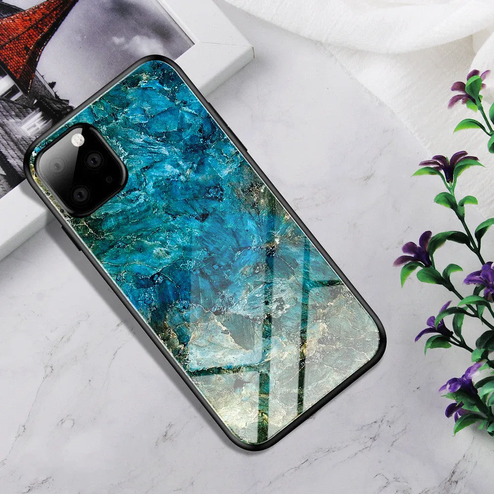Customised gradient glass phone case for iPhone in BlackBlue, showing TPU frame and glass back