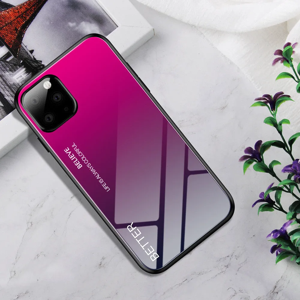 Customised gradient glass phone case for iPhone in BlackBlue, showing TPU frame and glass back