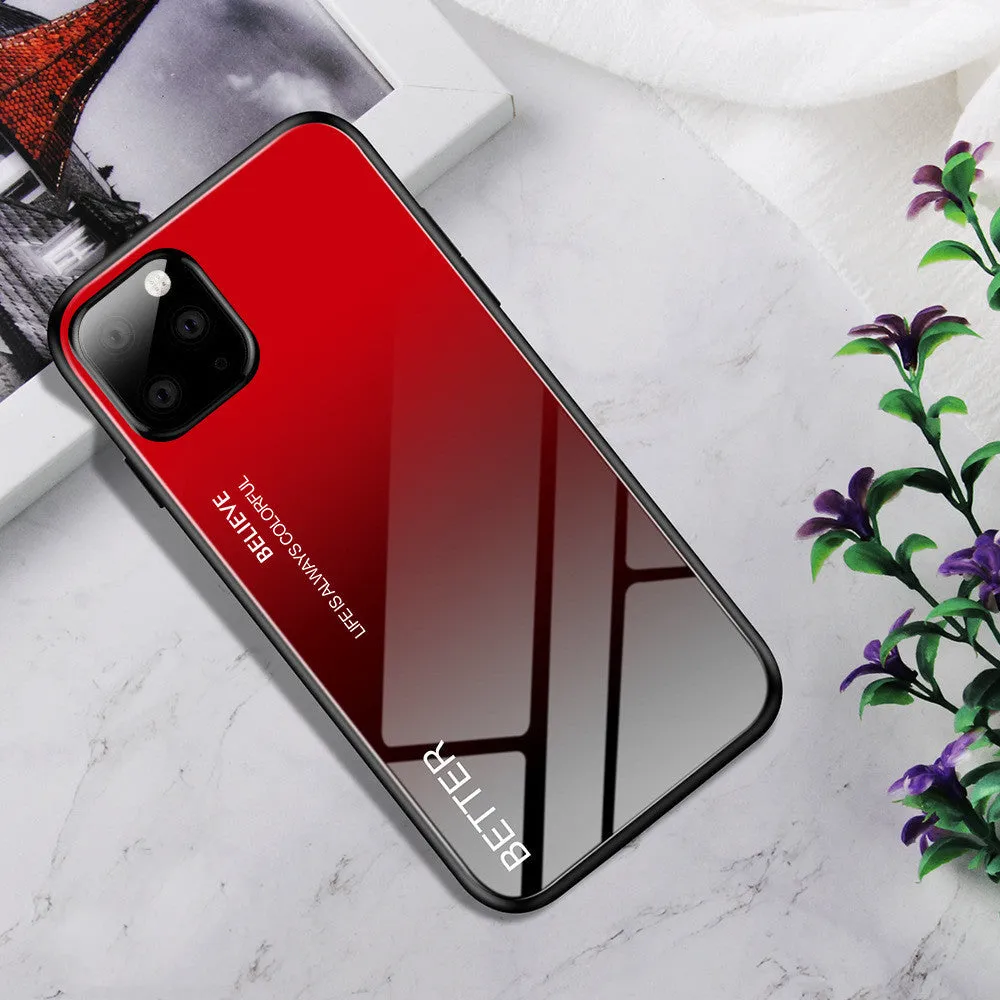 Customised gradient glass phone case for iPhone in BlackBlue, showing TPU frame and glass back