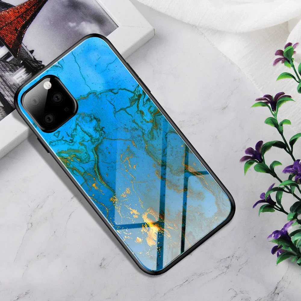 Customised gradient glass phone case for iPhone in BlackBlue, showing TPU frame and glass back