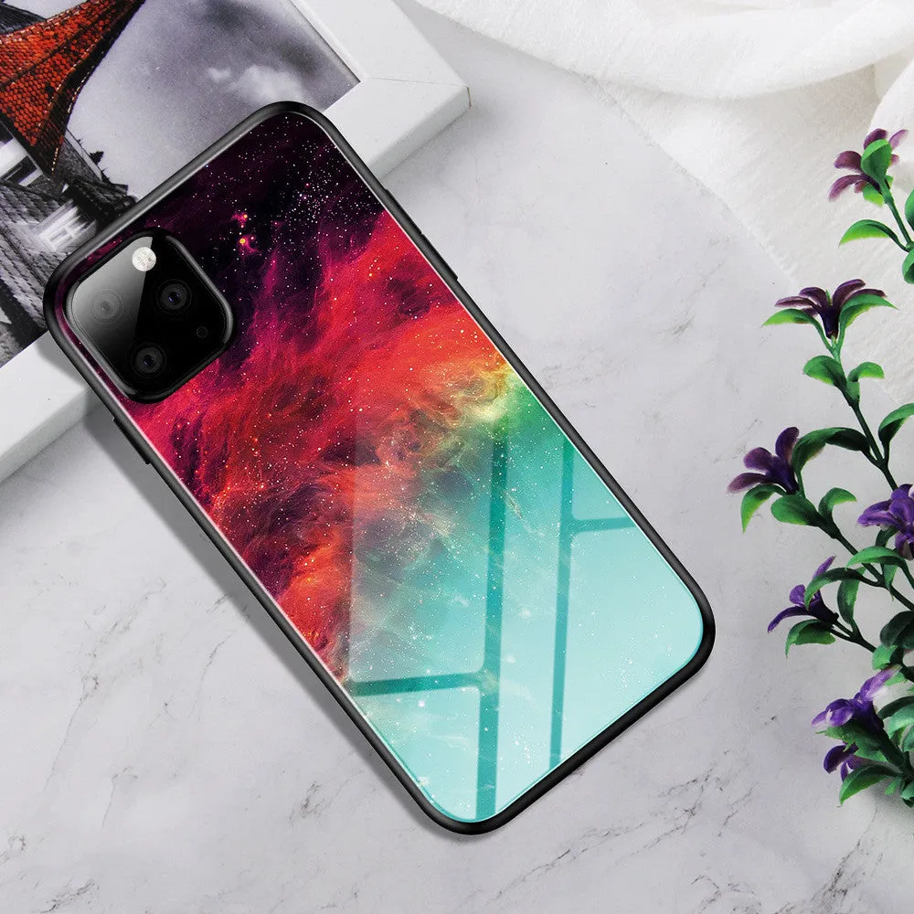 Customised gradient glass phone case for iPhone in BlackBlue, showing TPU frame and glass back